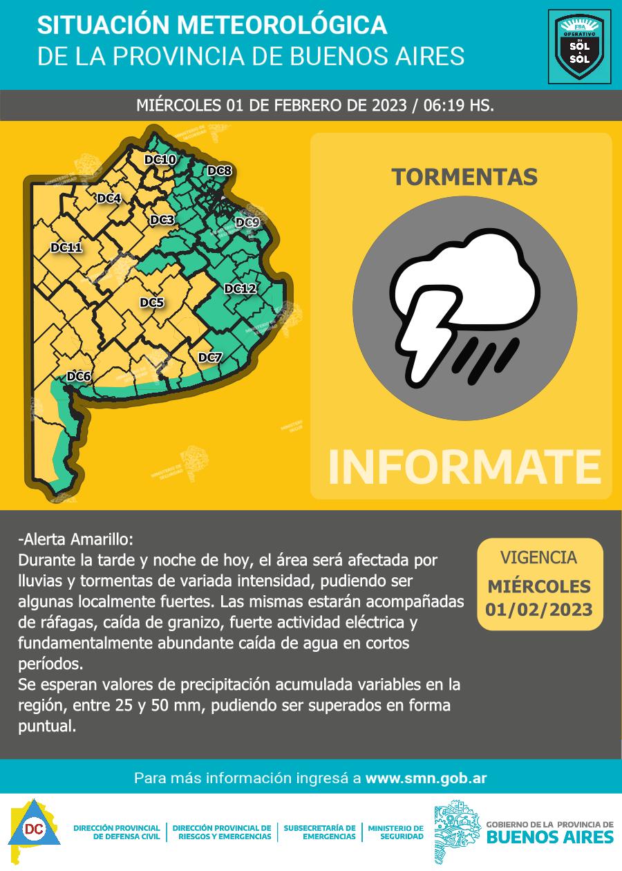 Alerta amarilla por tormentas en la Provincia de Buenos Aires