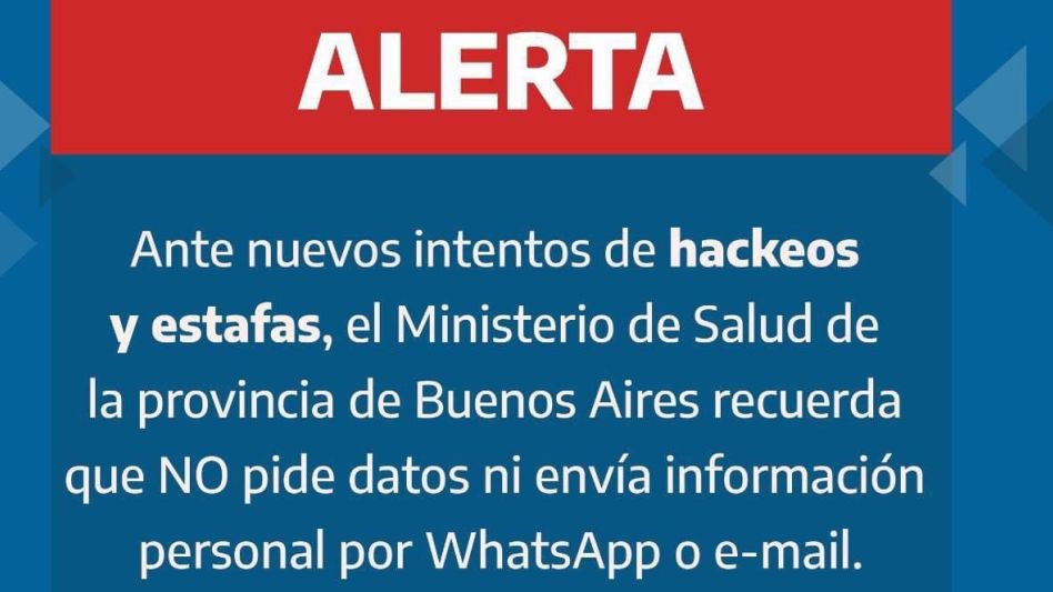Alerta del Ministerio de Salud por nuevos intentos de estafa y hakeo